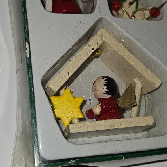 13 VTG Mervyn's Mini Wood Ornaments Christmas Tree Decor Lot Snowmen Santa Angel - Picture 5 of 14